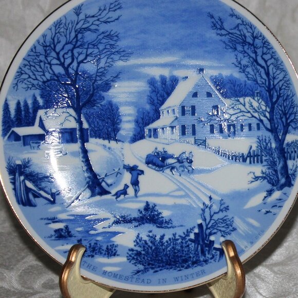 Pair of Currier & Ives Blue and White Plates | "Homestead" Collectible Plates - Picture 3 of 16